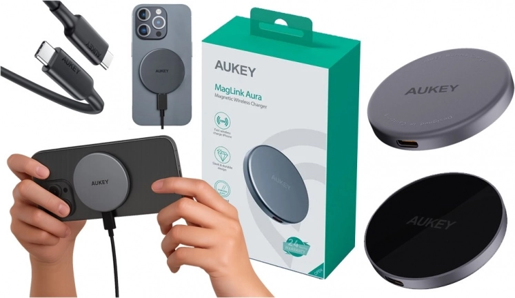 Magnetická bezdrôtová nabíjačka AUKEY MagFusion 15W Qi2 (čierna)