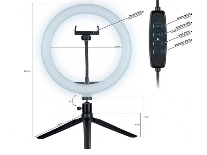 Lampa kruhová 26 cm s mini statívom