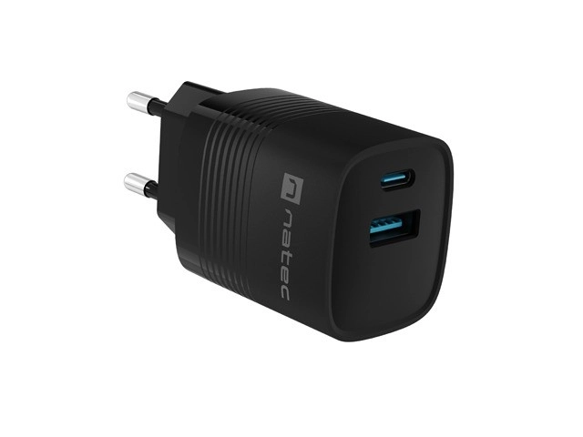 Natec Ribera GaN USB nabíjačka 30W, 1x USB-A, 1x USB-C, čierna
