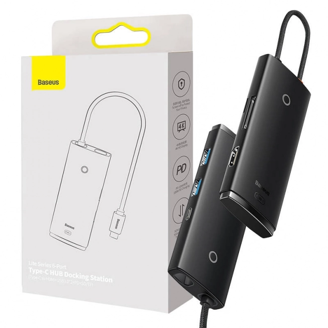 Rozbočovač Baseus Lite Series 6v1 USB-C čierny