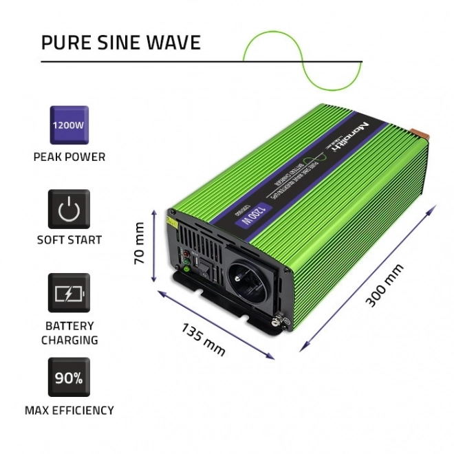 Prenosná nabíjačka a UPS Qoltec 600W 1200W 12V na 230V s čistou sínusovkou