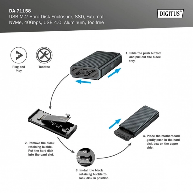 Alumíniové puzdro USB 4.0 Typ C na SSD disk M.2 NVMe 40 Gbps bez použití náradia