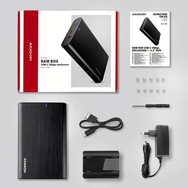 Hliníkový kryt na externý disk USB-C 5Gbps pre 3,5'' SATA