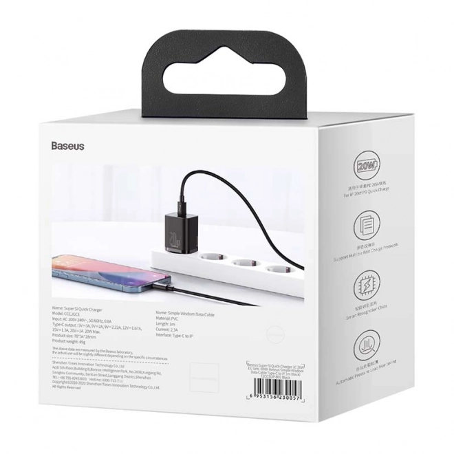 Rýchlonabíjačka Baseus Super Si 20W s USB-C na Lightning káblom 1m čierna