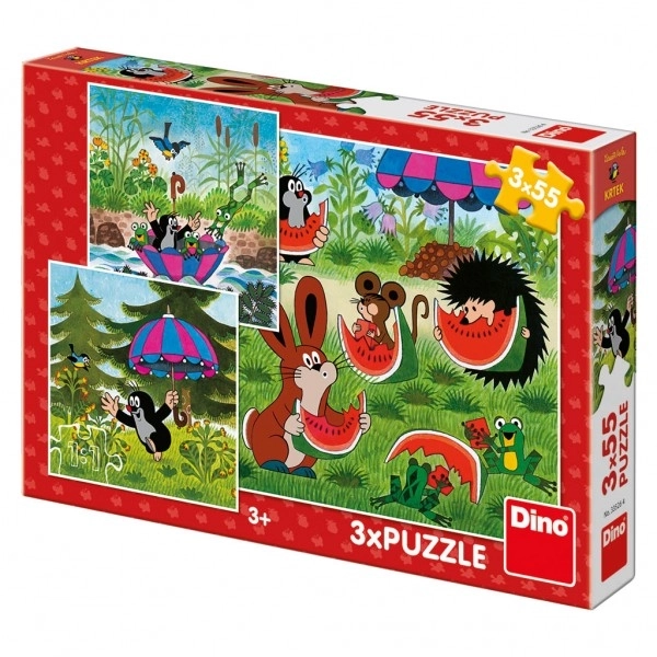 Puzzle Dino Krtek a dáždnik 3x55 dielikov