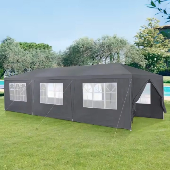 Záhradný pavilónový stan 3x9 m, 8 stien, sivý