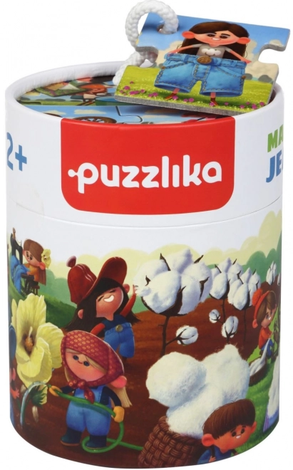 Výroba džínov - náučné dejové puzzle 15 dielikov