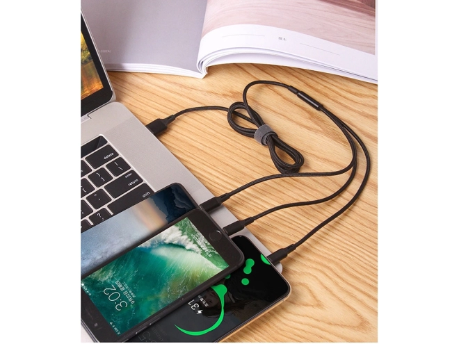 3v1 usb kábel pre telefón lightning kábel iphone micro usb typ-c 1,2 m – Čierna