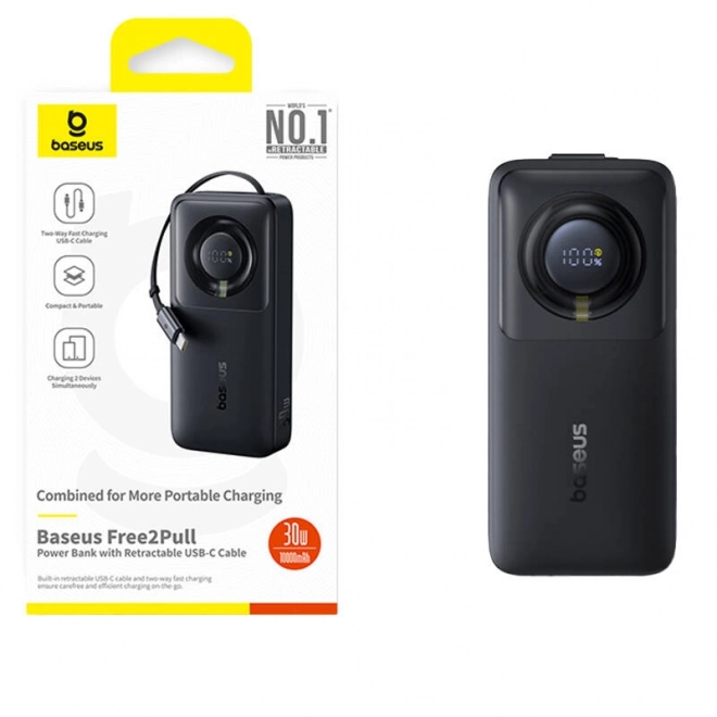 Powerbanka Baseus Free2Pull 10000mAh 30W s káblom čierna