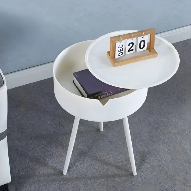 Okrúhly nočný stolík s odnímateľnou plastovou doskou ModernHome