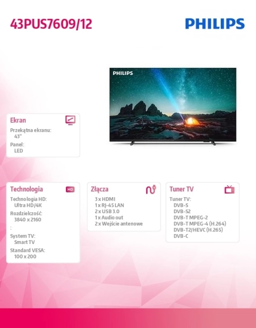 43-palcový LED televízor 43PUS7609/12