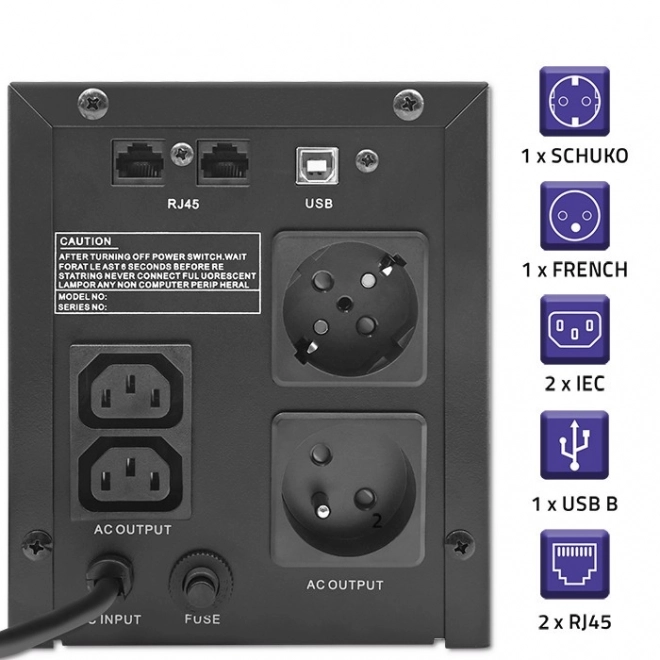 Záložný zdroj energie Qoltec UPS 2000VA 1200W s LCD a USB