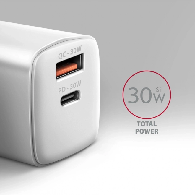 Biela nabíjačka do siete PD & QC 30W