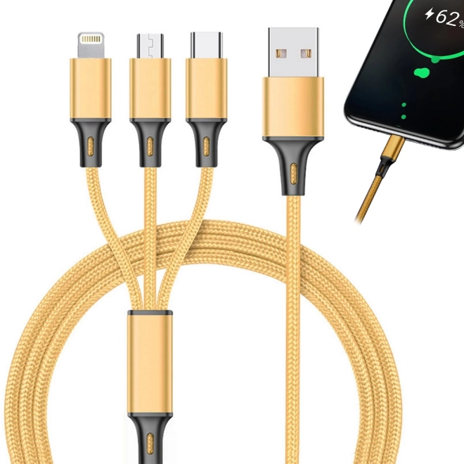 3v1 usb kábel pre telefón lightning kábel iphone micro usb typ-c 1,2 m – Žltá