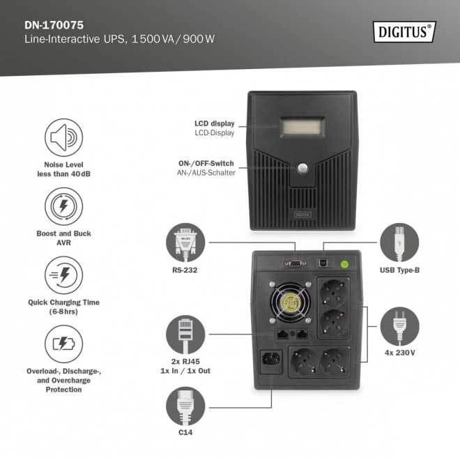 Záložný zdroj DIGITUS Line-Interactive LCD 1500VA