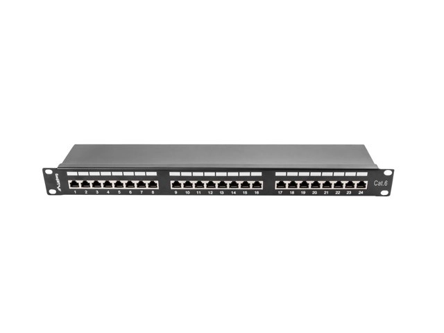 Patch panel 24 portov 1U kat.6 čierny tienený