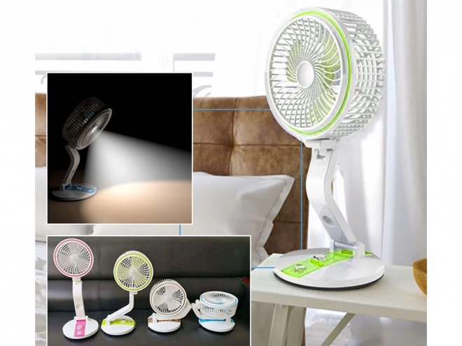 Skladací prenosný ventilátor s LED lampou na USB nabíjanie