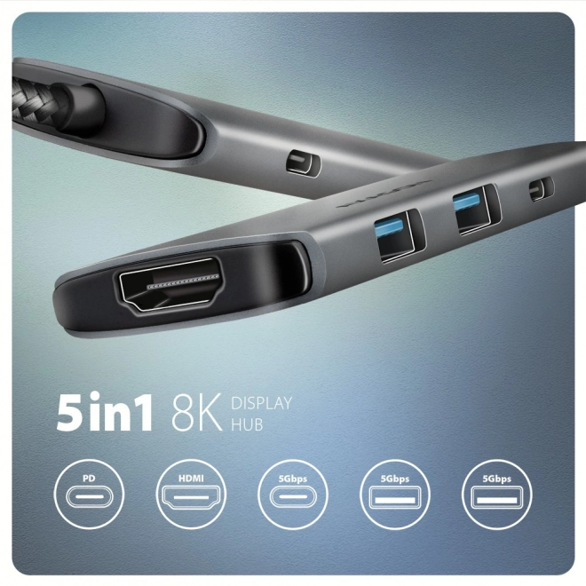 Axagon univerzálny usb-c rozbočovač s 8K hdmi