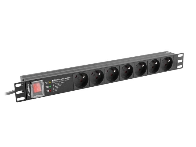 PDU racková napájacia lišta 19" 1U 16A 7X 230V CZ SPD-3MP 2m čierna