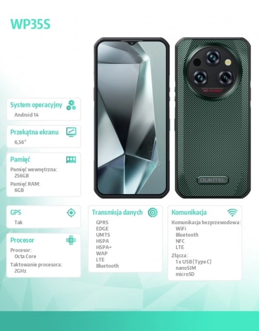 Odolný smartfón WP35S 4G 6/256GB zelený