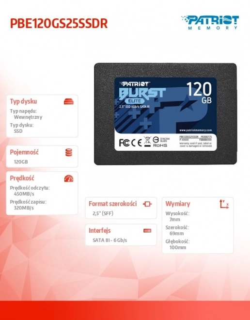 Dysk Patriot Burst Elite 120GB SSD 2.5 SATA III