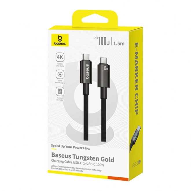 Nabíjací kábel Baseus Tungsten Gold USB-C na USB-C 100W 1,5m čierny