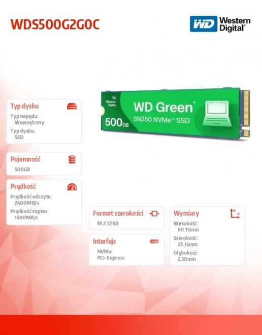 Rýchly SSD disk WD Green 500GB M.2 SN350 NVMe