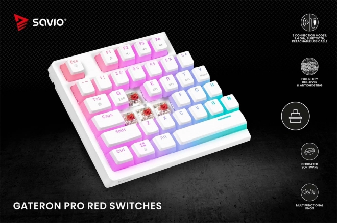 Mechanická bezdrôtová klávesnica Phenix White s Gateron Red Pro a pudding keycapmi