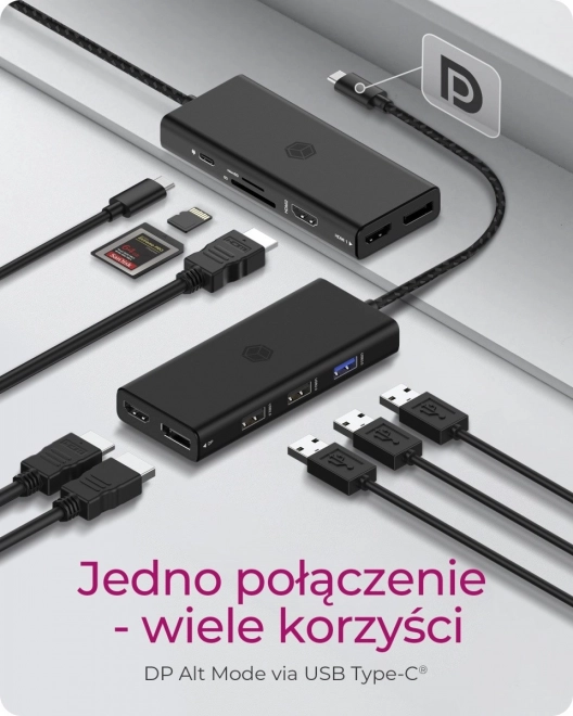 Stolová dokovacia stanica 9v1 HDMI, DP, CR, Typ-C