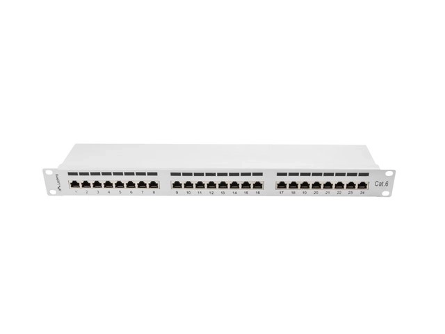 Patch panel 24 portov 1U Kat.6 sivý tienený