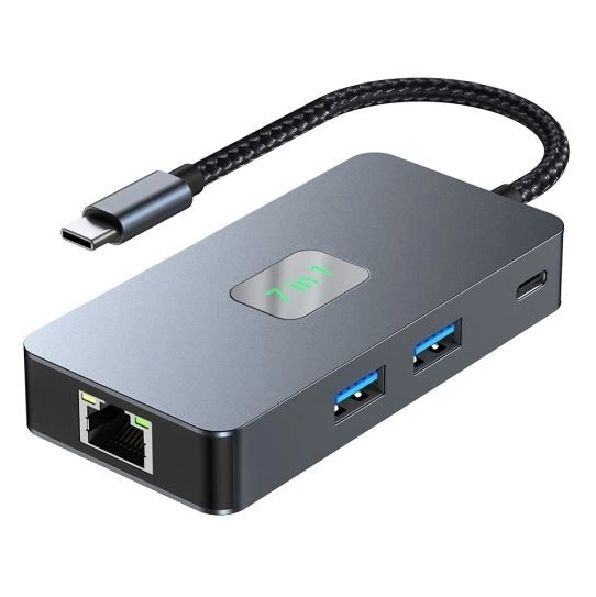 Viacúčelový USB C hub adaptér s HDMI, USB, SD/TF a RJ45