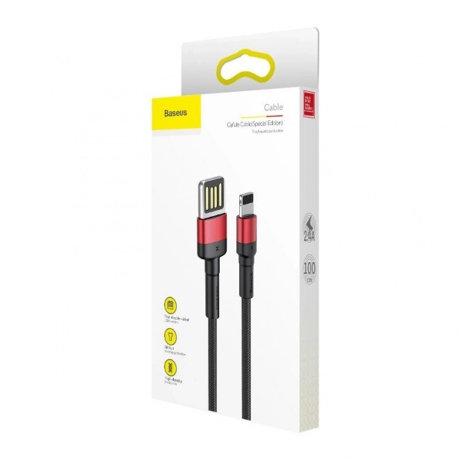 Obojstranný Kábel Usb Lightning 2,4 A 1 m Čierno-červený