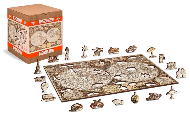 Drevená puzzle Antická mapa sveta 2v1 75 dielikov