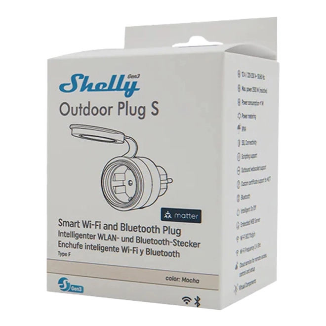 Inteligentná vonkajšia zásuvka Shelly Plug S Gen3 IP44