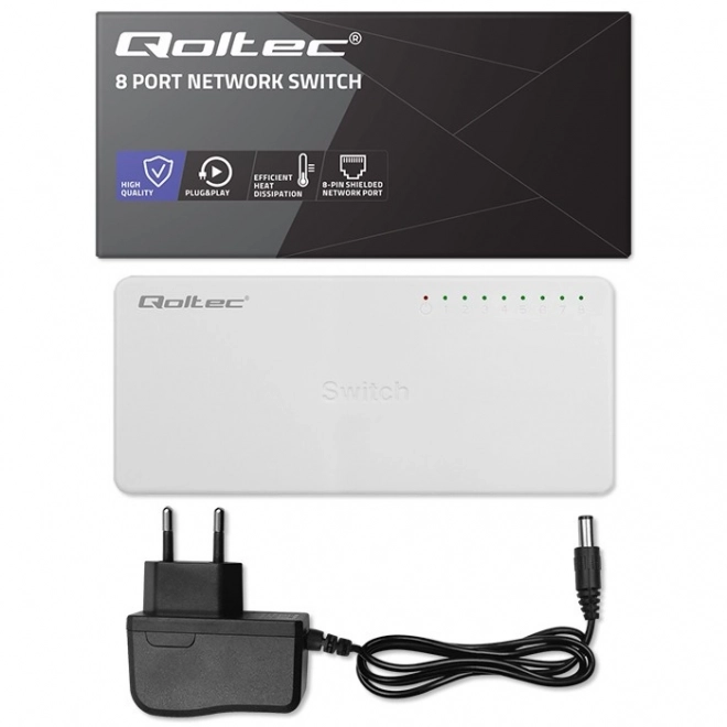 Sieťový prepínač Qoltec 8 x port RJ45 1000Mbps