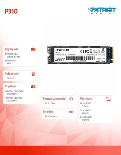 Rýchly SSD disk Patriot NVMe 480GB