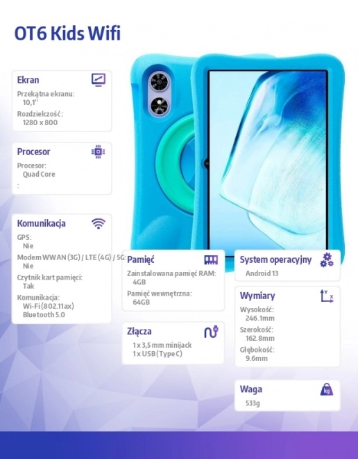 Detský tablet OT6 Wifi 10 palcov fialový