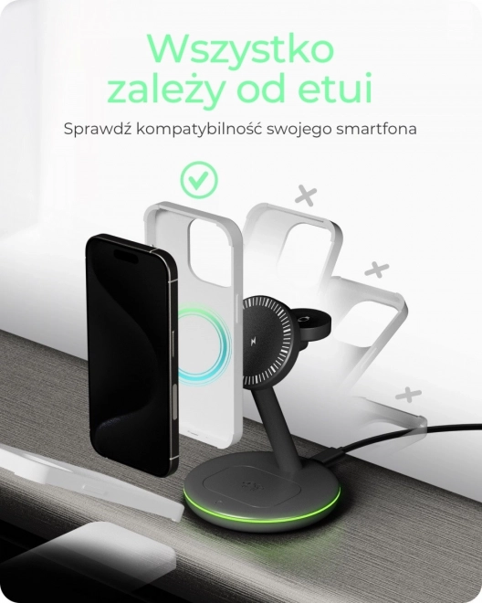 Bezdrôtová nabíjacia stanica 3v1 pre smartfóny a slúchadlá