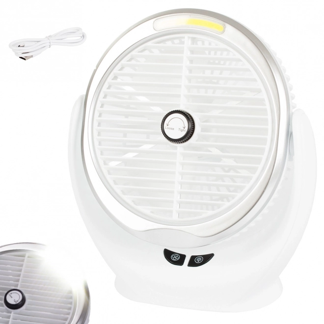 Bezdrôtový stojaci stolový ventilátor dobíjateľné led svetlo – Biela