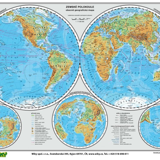 Zemské pologule a prírodná najlepšia mapa vo formáte A3