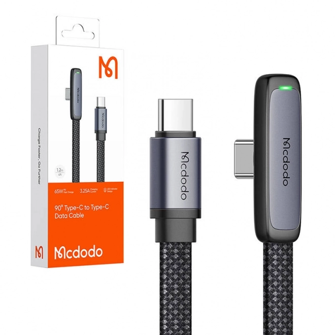 Úhlový kábel z USB-C na USB-C 65 W 1,2 m čierny