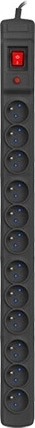 Prepäťová lišta ARMAC M12/16A pre rack 19" 1,5 m, čierna (12 zásuviek)