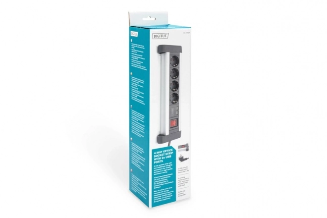 Kancelárska napájacia lišta 45° so 4 zásuvkami, 2x USB (5V/2A), otočná 290°