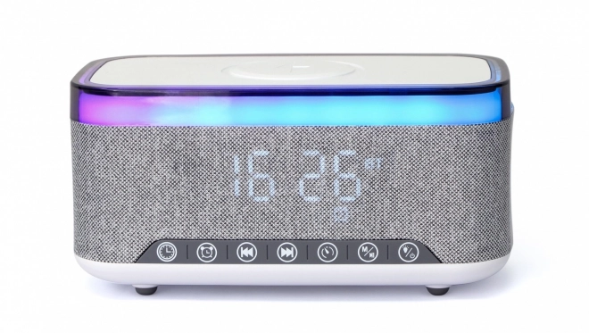 Digitálny budík s bezdrôtovým nabíjaním a DAB/FM rádiom RGB bielo-sivý