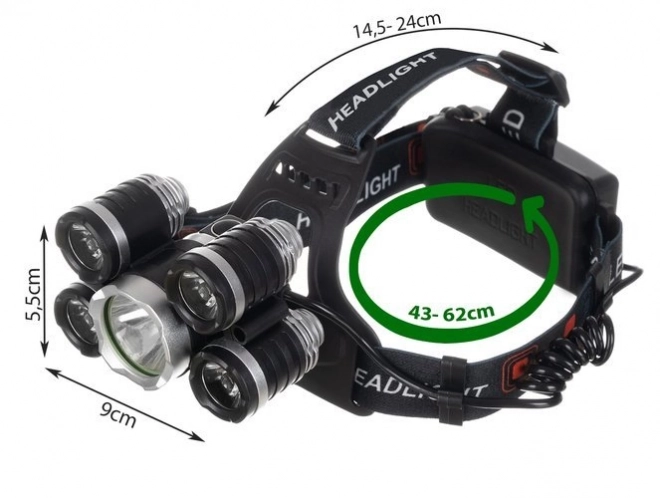 Čelovka 5 x LED T6 CREE