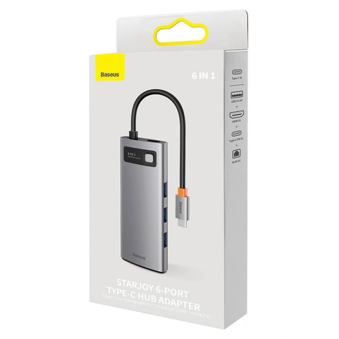 Rozbočovač 6v1 Baseus StarJoy USB-C na 3x USB 3.0 + HDMI + USB-C PD + RJ45