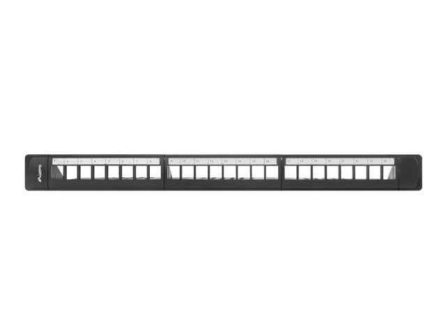 Patch panel 24 portov 1U 19 palcov čierny s organizérom pre moduly keystone