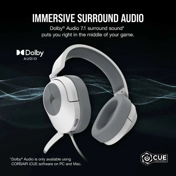 Herné slúchadlá Corsair HS55 Surround biele