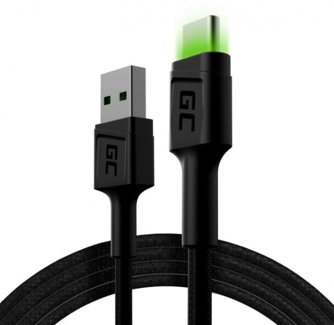 Kábel USB - USB-C Green Cell GC Ray 120 cm, zelená LED, Ultra Charge, QC 3.0