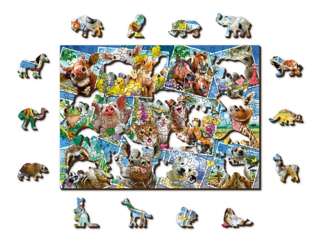 Drevené puzzle Zvieracie pohľadnice 2v1